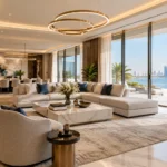 Luxury villa fit-out in Abu Dhabi featuring an elegant modern living room