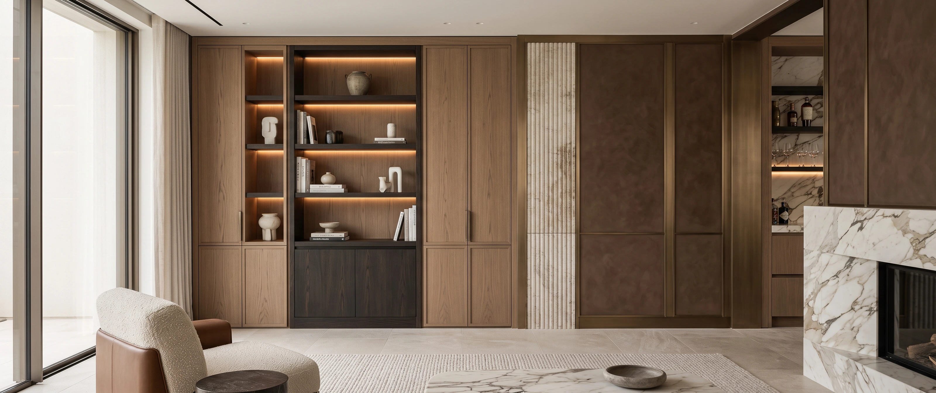Custom joinery, decorative wall panels and premium finishes in a luxury villa interior